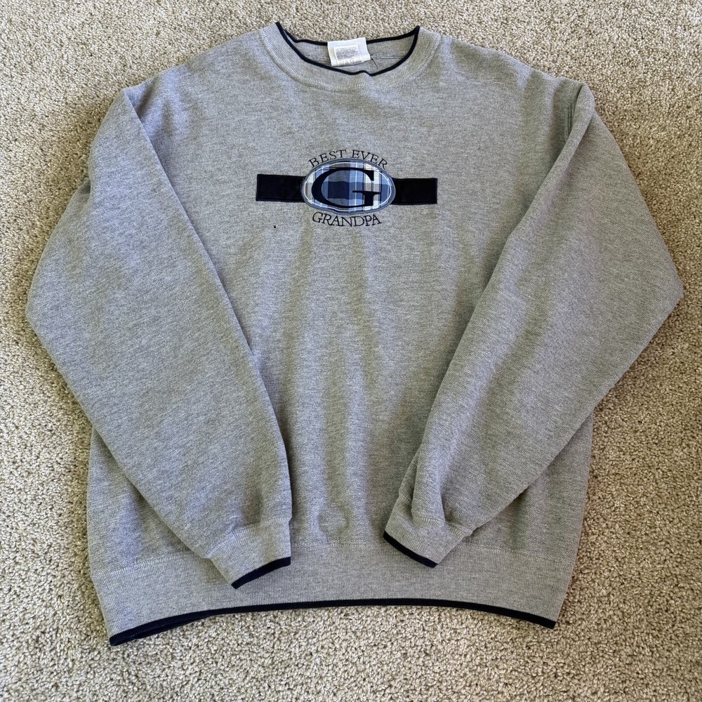 Vintage Mc Sport Sweatshirt Mens L Gray Fleece Best Ever Grandpa Plaid Crewneck
